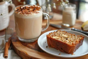 Banana Bread Latte Recipe – 3-Step Ultimate TikTok Copycat 7 A cozy banana bread latte topped with fluffy cold foam and caramelized banana pieces, made with espresso, oat milk, honey, and cinnamon.