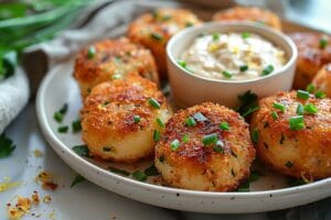 How to Cook Salmon Croquettes (Crispy, Golden & Flavor-Packed) 6 Crispy golden Salmon Croquettes Recipe on white plate, garnished with lemon and parsley.