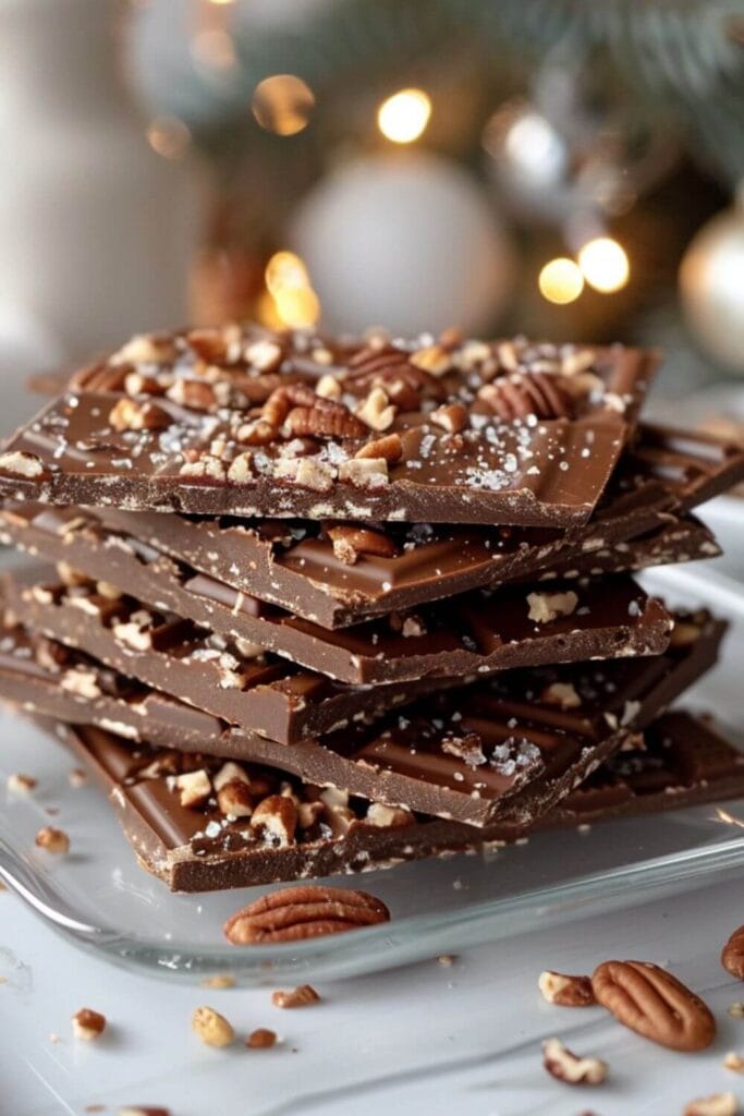 Christmas Crack Recipe (Easy Saltine Toffee Bark for the Holidays) 8 Christmas Crack cooling on glass plate with cozy kitchen in background.
