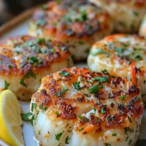 Crab Cake Recipe – Crispy, Flavorful, Easy to Make 6 Golden pan-seared crab cakes topped with fresh herbs and served with lemon wedges.