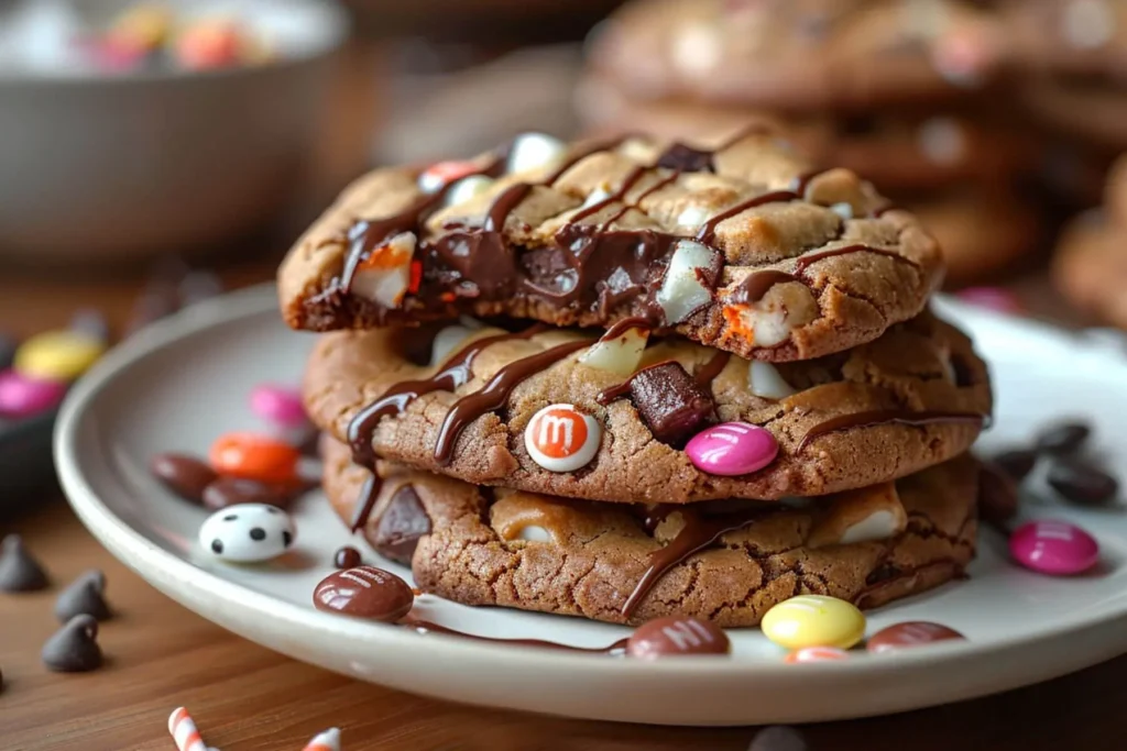 Plate of Halloween cookies with icing shaped like pumpkins and spider webs