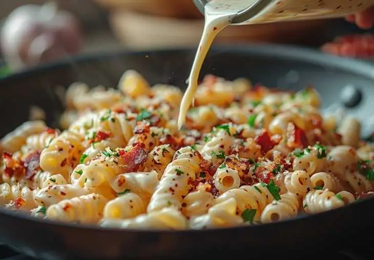 chicken bacon ranch pasta salad step 5 add dressing and toss.webp