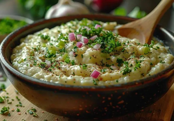 Step 3: Mixing celery, red onion, and parsley into creamy healthy tuna salad for crunch and freshness.