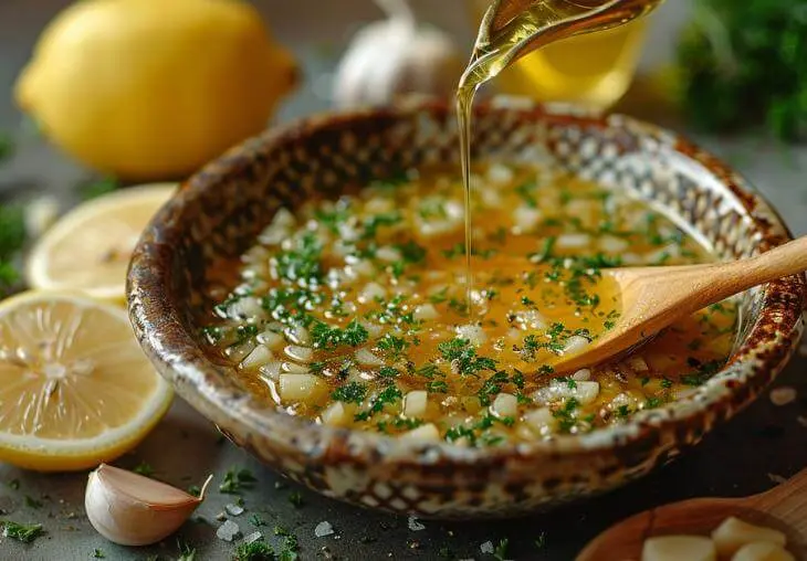 Tuna Salad No Mayo: Easy Recipe Tips and Variations 8 Step 3 make the dressing for tuna salad no mayo with olive oil, lemon juice, garlic, Dijon mustard, and parsley in a bowl.