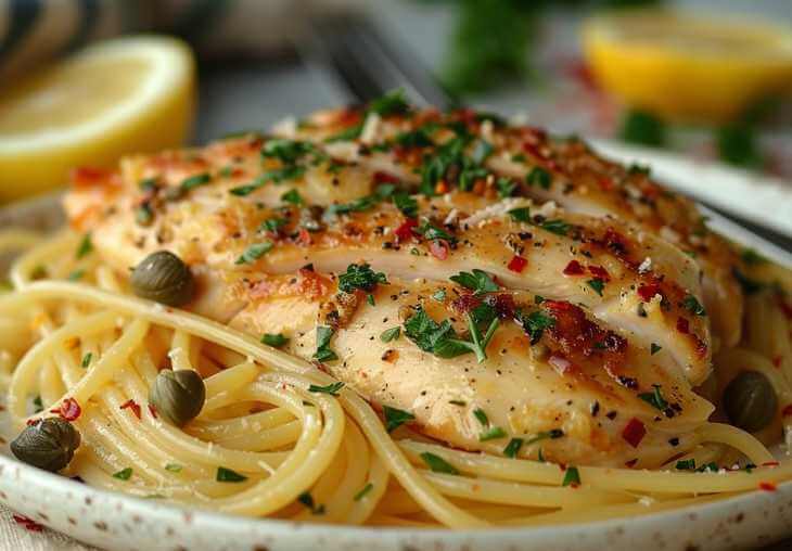 chicken piccata pasta step 6 garnish and serve recipeslace.webp