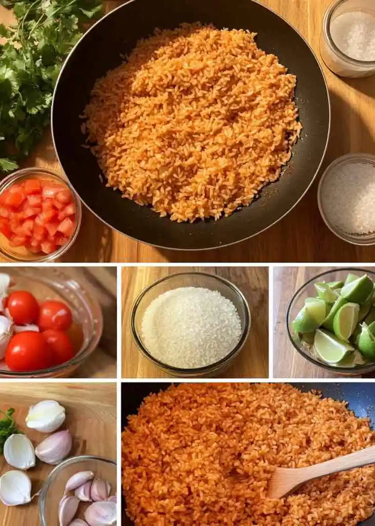 A warm homemade bowl of Mexican rice mixed with tomatoes, peas, corn, and cilantro, served as one of the classic Mexican side dishes for tacos and weeknight meals.