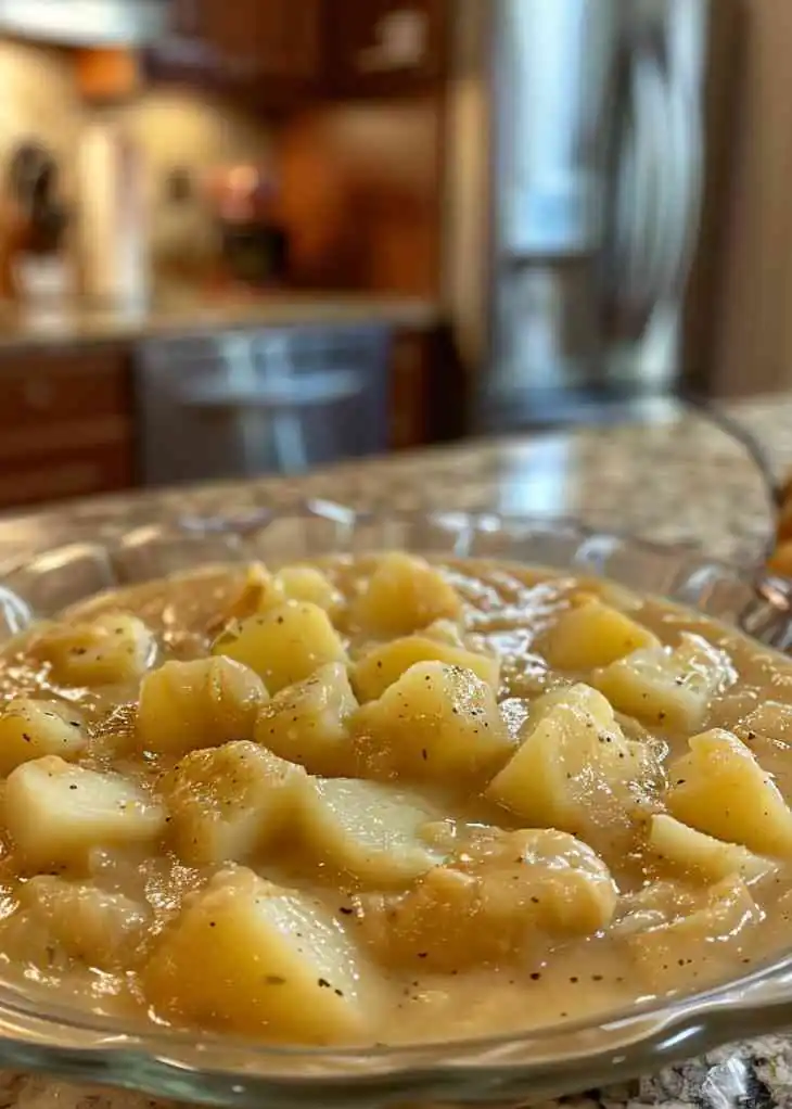 Potato Soup Recipe That Feels Like Home (Creamy & Easy) 3 Chunky homemade potato soup with tender potato pieces in a creamy seasoned broth, perfect for an easy potato soup recipe.