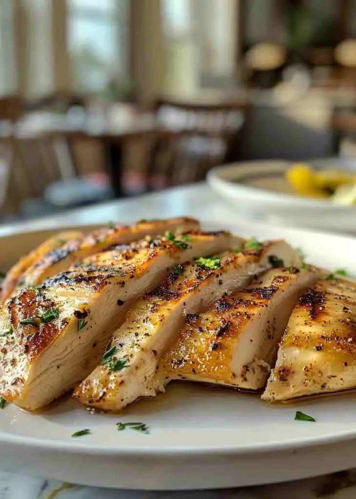 How Long to Cook Chicken Breast in Oven for Juicy, Foolproof Results 3 Sliced oven-baked chicken breast showing juicy, tender meat with a golden-brown crust.