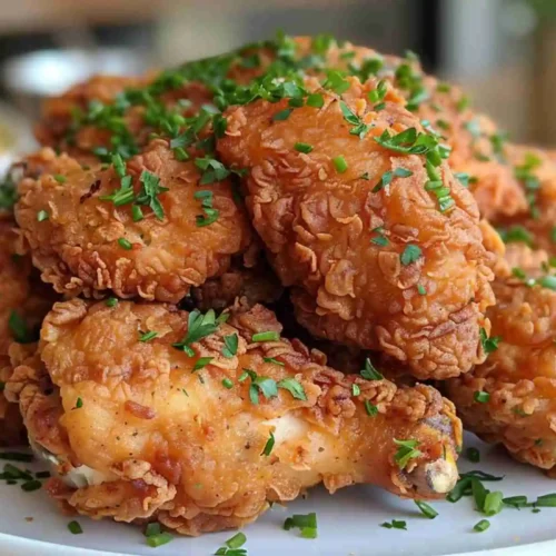 Reheat Fried Chicken (Air Fryer) 5 crispy golden fried chicken pieces on a plate, showing how reheated fried chicken stays crunchy and flavorful.
