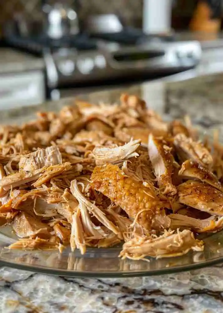 Rotisserie Chicken Recipes 3 rotisserie chicken recipes shredded chicken closeup.webp