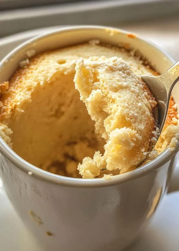 Vanilla Mug Cake Recipe (Soft, Fluffy & Ready in Minutes) 5 Vanilla mug cake recipe with light colorful top freshly cooked