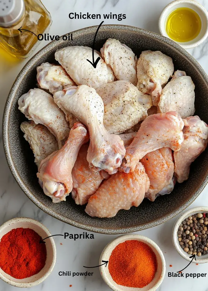 Chicken Wings Air Fryer Recipe 5 chicken wings air fryer recipe ingredients with paprika olive oil and spices